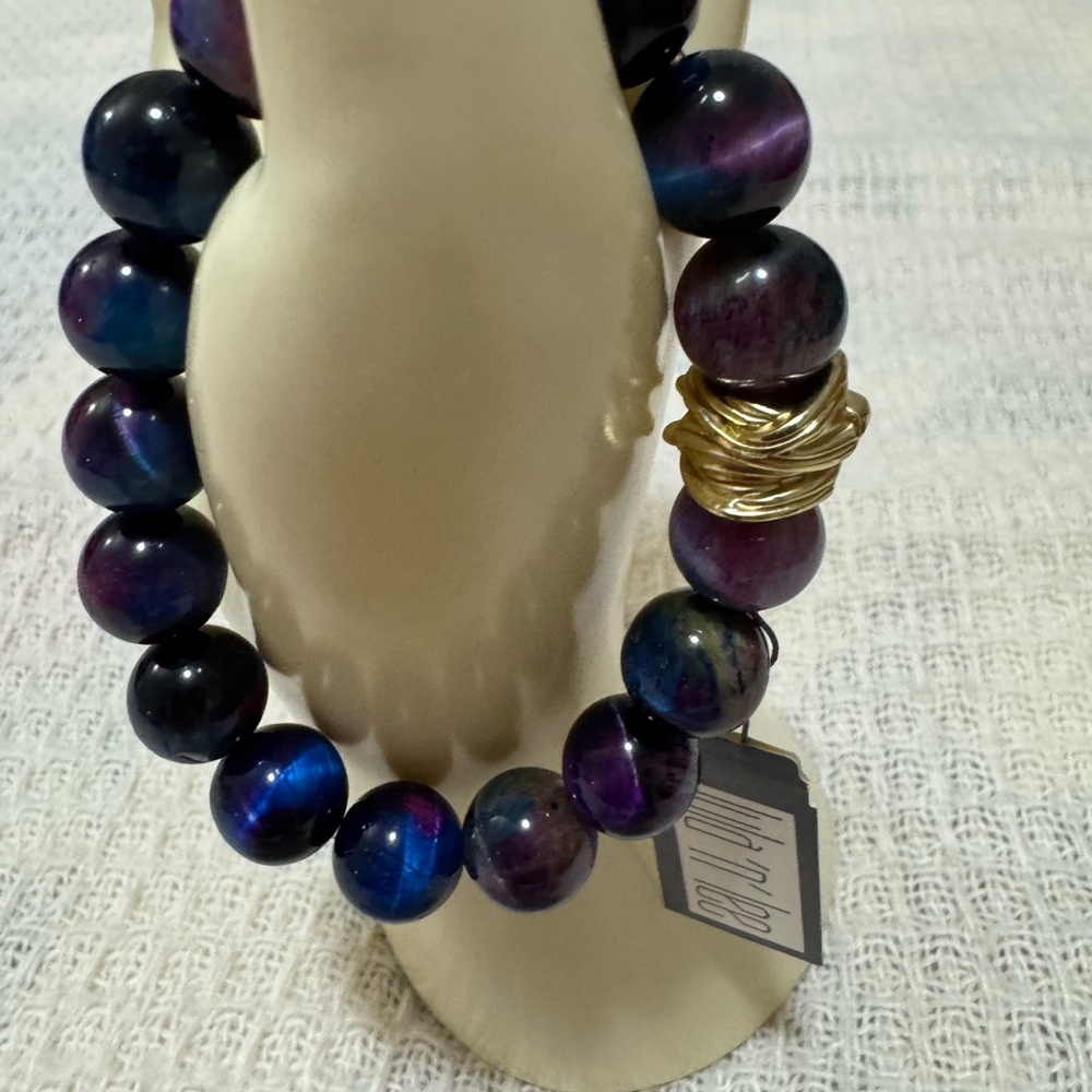 Lula n Lee Agata Gold-Accent Blue & Purple Beaded Stretch Bracelet